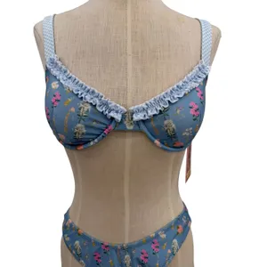 Strawberry Milk Mob Brad's‎ Favorite Floral Bikini Set Blue Ruffle NWT Medium thumbnail 4