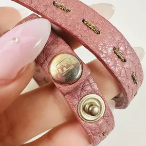 Fendi Pink Leather Selleria Wrap Bracelet 7in Gold Tone Logo Snap Designer thumbnail 7