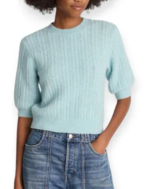 NWT Madewell Cloudsoft Short Sleeve Sweater Tee Mint Blue Small Pointelle Wool thumbnail 1