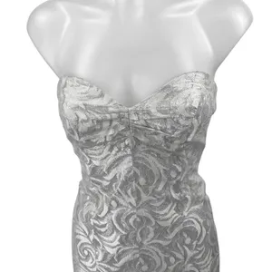 TD4 By Eletra Silver Metallic Strapless Ruffle Wedding Bridesmaid Gown Dress OS thumbnail 4