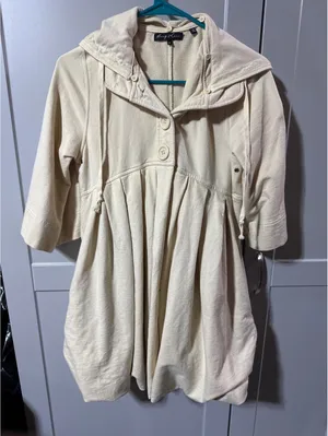 Barrage of Love Cream Hooded Button-Front Dress, Medium thumbnail 1