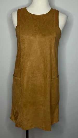Monteau- Brown Faux Suede Shift Dress thumbnail 1