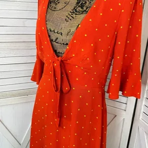 Free People All Yours Polka Dot Flounce Sleeve Mini Dress Orange Size‎ 4 V Neck thumbnail 8