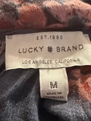 Lucky Brand blue gray floral print long sleeve blouse size medium. thumbnail 2