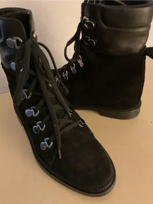 Aquatalia women black leather suede hiking combat boots US 9 thumbnail 1