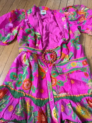 FARM Rio Hot Pink Tropical Floral Button-Front Mini Dress with Belt thumbnail 4