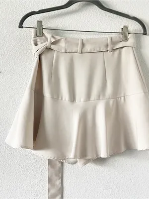 Zara Off White Ruffle Activewear Preppy Hem Belted Mini Skort thumbnail 4