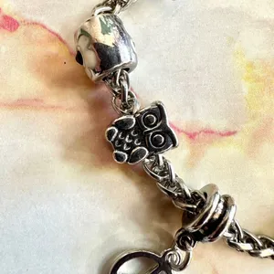 Silver tone bird flower peace owl charm bracelet thumbnail 6