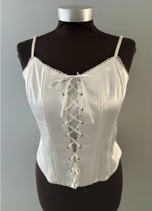 Lace Up Corset Top Size 10 White Spaghetti Straps Renaissance Regency Victorian thumbnail 1