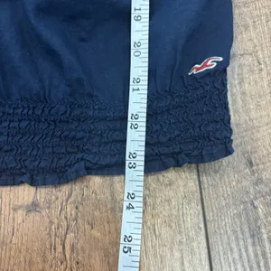 Hollister Embroidered Tie & Button Front Blouse Navy Blue Smocked Size Medium thumbnail 5