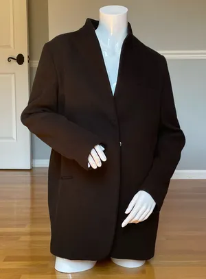 ZARA BASIC Women’s M Black Collarless Longline Coat Jacket Minimalist Pockets thumbnail 1