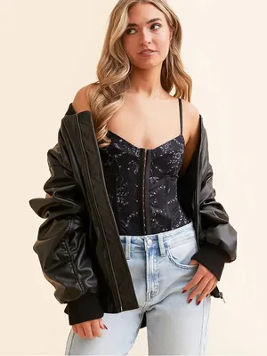 Like New Free People Night Rhythm Bodysuit Black Bows Combo thumbnail 1