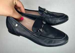 Venettini | Navy Blue‎ Hand Made Leather Loafers with Silver Detail thumbnail 1
