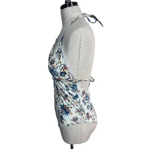 Cupshe M Cream Floral One Piece Swimsuit Halter Neck Crochet Trim Beach Swim New thumbnail 7