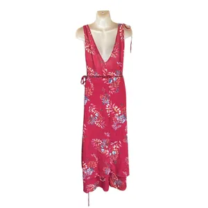 Lulus Amal Floral Wrap Maxi Dress M Burgundy V-Neck Hi-Low Summer Party Wedding thumbnail 6