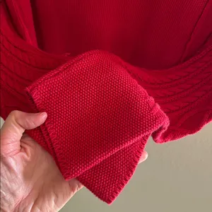 Lucky brand Textured Mixed cable knit Sleeve Henley cotton red M oversized boho​ thumbnail 5