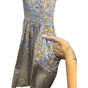 J.Crew Liberty Meadow Song Floral Smocked Cotton Poplin Midi Dress Blue Medium thumbnail 10