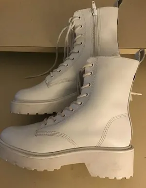 Steve Madden women white leather combat Tornado boots size 6.5 thumbnail 10