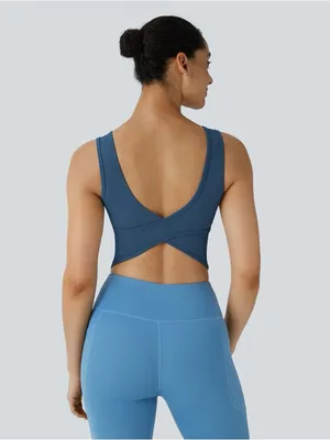 Halara Electric Blue U Neck Crossover Barre Ballet Tank Top Small NWT thumbnail 2