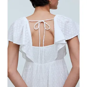 Madewell Tie Back Flutter Sleeve Tiered Midi Dress White Cottagecore US 8 NWT thumbnail 3