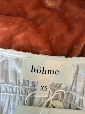 Boheme Alma Smocked SS Blouse White Boxy Summer Buttons Crisp Boho NWT thumbnail 12