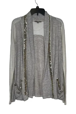 Miss Me Women's Cardigan‎ Sweater Sparkle Open Front Gold Sequins Pockets Small thumbnail 1