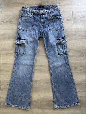 Aeropostale Jeans Womens 8R Blue Mid Rise Flare Cargo UtilityPockets Y2K Logo thumbnail 1