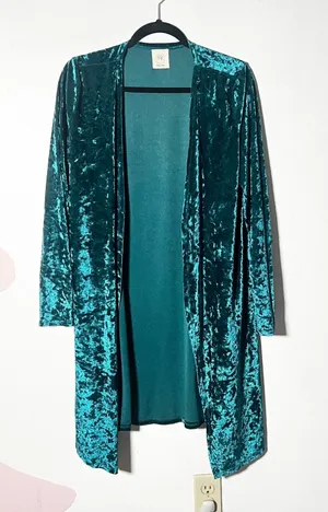 Teal Green Velvet Cardigan S/M Duster Whimsigoth Gothic Fairy Grunge thumbnail 1