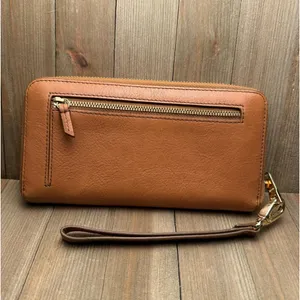 Fossil Wristlet‎ Tan Pink Red Salmon w/ Tons of Card Slots thumbnail 2