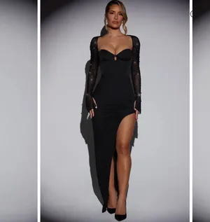Oh Polly | San Marino Beaded Embellished Side Split Maxi Dress In Black Size 6 thumbnail 4