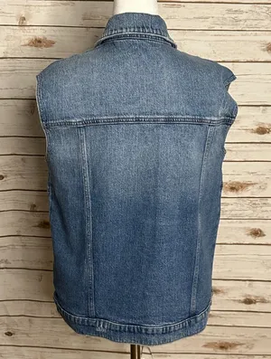Evereve Luka light-medium wash oversized utility button-front denim vest Size XS thumbnail 6