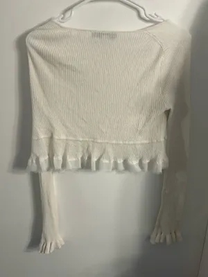 Urban Outfitters White Long Sleeve Knit Tie Front Top thumbnail 2