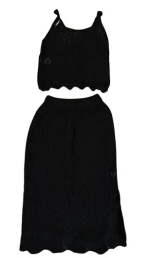 SheIn Women's Two Piece Midi Skirt and Crop Top in Black, Size S​​ thumbnail 1