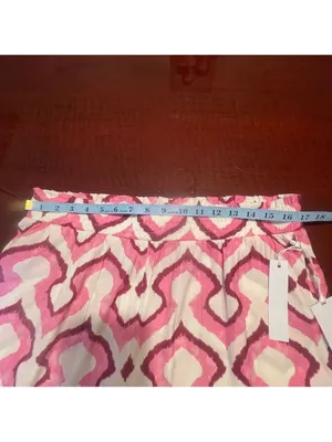 Rose + Olive Pink Geometric Wide Leg Flowy Palazzo Silky Pants L Coastal Resort thumbnail 7