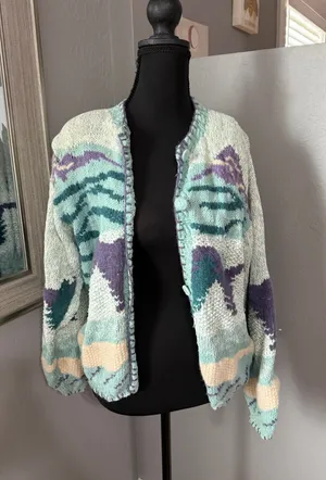 Heirloom Collectibles VTG Heirlooms Hand Knit Wool Blend Cottagecore Grannycore Cardigan Large. thumbnail 1