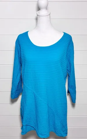 Vermont Country Store Textured Popover‎ Half Sleeve Tunic Blue Top Size S thumbnail 1