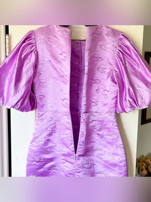 Madeleine‎ Simon Studio Puff Midi Dress Lilac Cloud Jacquard Small GUC thumbnail 7