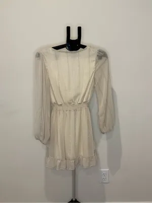 Altard State Ivory Metallic Shimmer Ruffle Mini Dress XS thumbnail 5