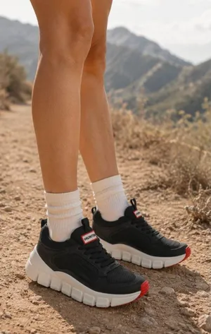 Hunter Irena Low Top Sneaker Black Red Size 6.5 Athleisure Gorpcore Sport Luxe thumbnail 1