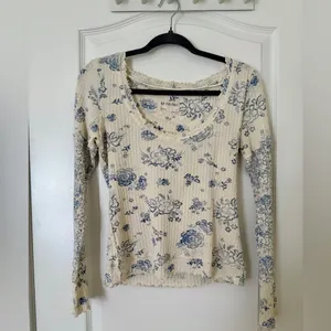 Free People We The Free Clover Print Thermal Top Size S Ivory Oversized Cotton thumbnail 3
