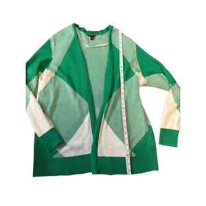 Torrid Cardigan Open Front Sweater Green White Checkered Print Sz 0 (L)‎ thumbnail 6