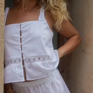 Djerf Avenue Airy Poplin Buttoned Top White Lace thumbnail 2