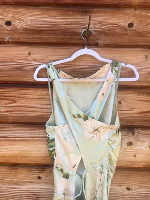 O.p.t. Few Moda Roslyn Size M Green Floral Silk Maxi Dress Few Moda thumbnail 10
