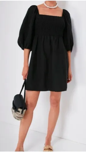 Tuckernuck Black Smocked Puff-Sleeve Mini Dress thumbnail 1