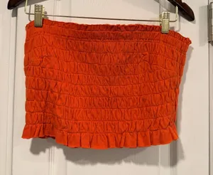 NWOT Free People Beach Size L Orange Smocked Linen Blend Strapless Tube Top thumbnail 1