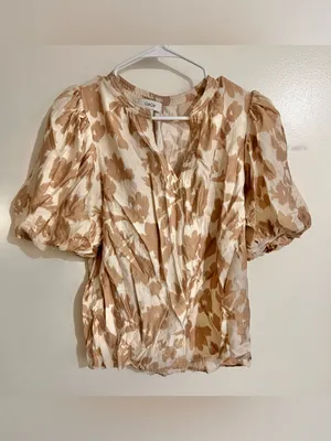 Cece Women Medium Neutral Breezy Puff Sleeve Floral Ditzy Boho Cottagecore Top thumbnail 3