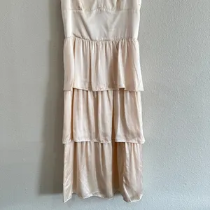 Amanda Uprichard Silk Pink Champagne Satin Tiered Midi Dress Romantic Delicate thumbnail 3