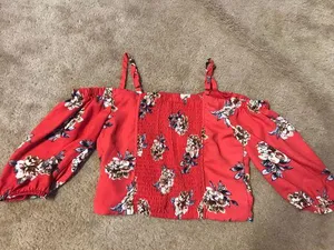 live to be spoiled red cropped off the shoulder tee thumbnail 5