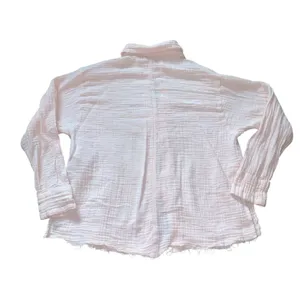 Urban Outfitters Button Down Shirt Small Pink Cotton Gauze Raw Hem‎ Boho Coastal thumbnail 3