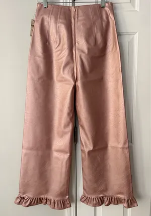 Anthropologie Maeve The Colette Metallic Ruffle-Hem Faux Leather Pants, Size 27 Tall thumbnail 11